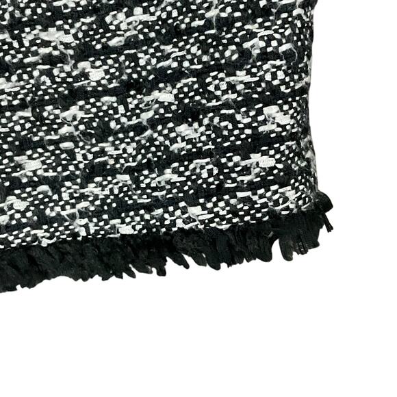 J CREW Pencil Skirt Tweed Black White Fringe Knee sz 10 Preppy Classic Office - Picture 4 of 13